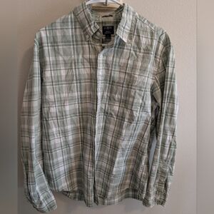 J.CREW Men's Large Flex Washed Slim Untuck Plaid Button-Down Shirt Green Spring